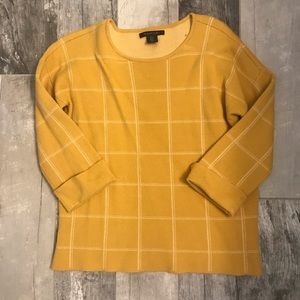 Tahari Mustard and White Sweater 3/4 Length Sleeve Size Small